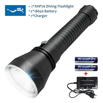 Dyk 130 m Kraftfulde Lys XHP70 LED Dykning Lommelygte 5000 Lumen Lommelygte For Undervands Jagt Lampe+Batteri+Oplader