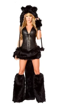 Dyr Kat Black Velvet Faux Fur DS Sanger Kostume Kvinder Halloween Fancy Fest Kjole Karneval, Sexet Cosplay Outfits, 80356