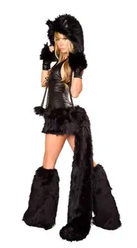 Dyr Kat Black Velvet Faux Fur DS Sanger Kostume Kvinder Halloween Fancy Fest Kjole Karneval, Sexet Cosplay Outfits, 80356