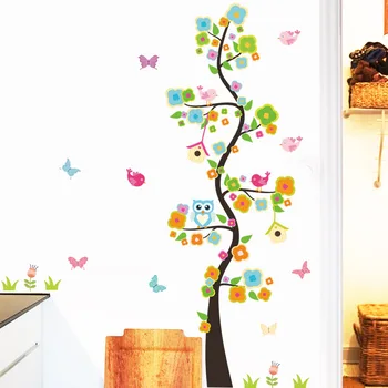 Dyr ugle butterfly flower tree vinyl wall stickers til børn værelser drenge pige hjem indretning sofa, der bor vægoverføringsbilleder barn mærkat