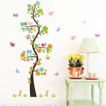 Dyr ugle butterfly flower tree vinyl wall stickers til børn værelser drenge pige hjem indretning sofa, der bor vægoverføringsbilleder barn mærkat