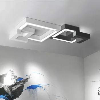 Dæmpbar led-loftsbelysning med fjernbetjening, Moderne loft lampe strygejern overflade monteret belysning Sort/Hvid AC220V