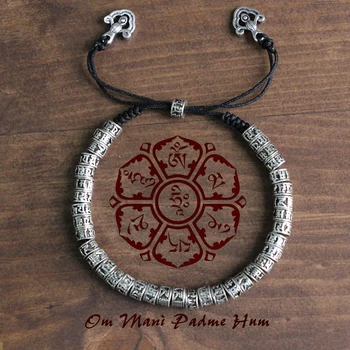 Eastisan Traditionelle Tibetanske Buddhisme Messing Armbånd Mænd Seks Ord Mantraet OM MANI PADME HUM Antiqued Metal Amulet Perler Armbånd