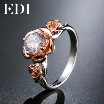 EDI Naturlige Topas Steg Blomst Krystal Engagement Ring Skønheden Og Udyret Gemstone 925 Sterling Sølv Bands Fine Smykker