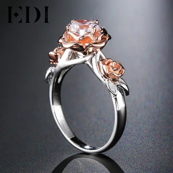 EDI Naturlige Topas Steg Blomst Krystal Engagement Ring Skønheden Og Udyret Gemstone 925 Sterling Sølv Bands Fine Smykker