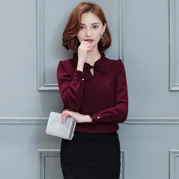 Efterår & Vinter 2016 Nye Ankomst Mode koreanske Lang Puff Ærmer Kvinder Bluse Kvindelige Afslappet og Elegant Solidt Plus Size Toppe 20H 30