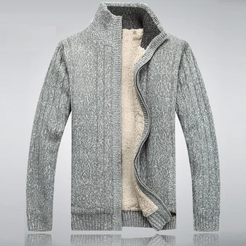Efterår og vinter Udendørs Rejse Vandring mænd er strikket Cardigan med Uld Fleece Tykkere Jakke Mandlige Stå Krave Outwear Sweater Frakker