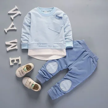 Efteråret Børn Drenge Piger Modetøj Baby langærmet T-shirt Bukser 2stk Passer til Kids Tøj Sæt Barn Helt Træningsdragter