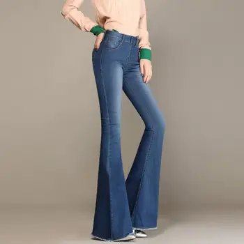 Efteråret Høj Talje Flare Jeans Bukser Plus Size Strække Skinny Jeans Kvinder med Bred Ben Slanke Hip Denim Boot Nedskæringer s1057