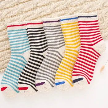 [EIOISAPRA]Stribet Nogle Garn Happy Socks Women Japan Varme Sokker Harajuku Casual Terry Meias Unisex I Røret Calcetines Mujer