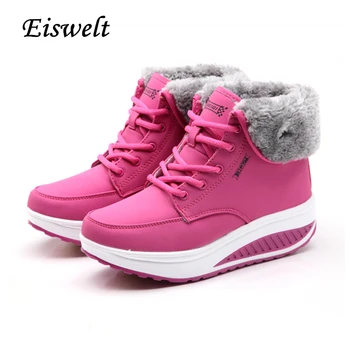 EISWELT Vinter Kvindelige Plus Velvet Swing Shoes Sne Platform Støvler Kvinder Termisk Bomuld-polstret Sko Flade ankelstøvler#EHL18