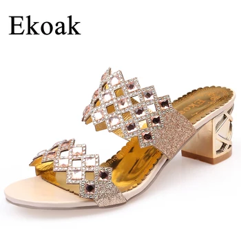 Ekoak 2017 Hot Mode rhinestone cut-outs part kvinder, høj hæl sandaler damer sommer sko kvinde sandaler Størrelse 36-41