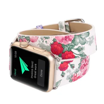 Ekstra Lang Dobbelt Tour Læder Armbånd til Apple Ur Band-Serien 1 2 3 Blomster Blomst Strop til iWatch 42mm 38mm Watchbands