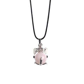 Elefant halskæde pink quartz sort onyx opal hvid krystal sølv halskæde jul smykker