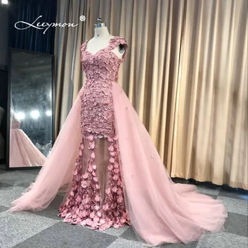 Elegant Havfrue Lace Aften Kjole Med Aftagelig Tog kåbe de soiree 2018 Elegante Vestido De Noche RE26