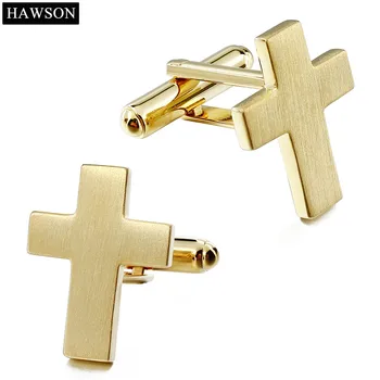 Elegant Herre Shirt Golden Cross Revers Pin-Cuff Links Sæt Børstet Advokat Manchetknapper med Box