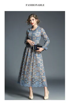 Elegant Maxi Hule Lace Dress Dame Kjoler Nye Ankomst 2018 Foråret Shirt Lang Evening Party Dress Vestido De Renda Robe K5716