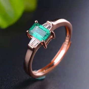 Elegant smaragd ring enkle design massiv 925 sølv smaragd ring 4mm*6mm naturlig smaragd smykker romantisk valentins dag gave