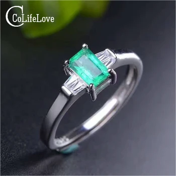 Elegant smaragd ring enkle design massiv 925 sølv smaragd ring 4mm*6mm naturlig smaragd smykker romantisk valentins dag gave