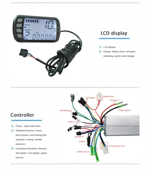 Elektrisk Cykel BLDC Controller 250W-500W, 8000W 24V, 36V 48V Elektrisk Cykel Controller Med LCD-Skærm til Speedmeter sinusbølge