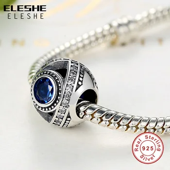 ELESHE Lucky Eye Design- 925 Sterling Sølv, Blå Crystal Charms Perler Passer Oprindelige Armbånd & Øreringe til Mode Smykker