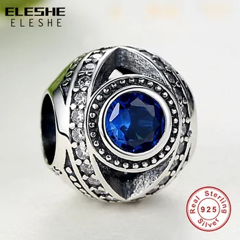 ELESHE Lucky Eye Design- 925 Sterling Sølv, Blå Crystal Charms Perler Passer Oprindelige Armbånd & Øreringe til Mode Smykker
