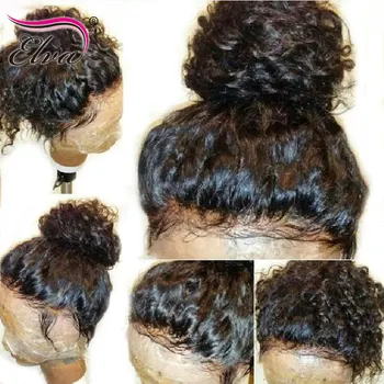 Elva Hår Blonder Foran Menneskehår Parykker Curly Brasilianske Remy Hair Lace Front Wig Med Baby Hair Pre Plukkede Naturlige Hariline 8-26