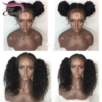 Elva Hår Blonder Foran Menneskehår Parykker Curly Brasilianske Remy Hair Lace Front Wig Med Baby Hair Pre Plukkede Naturlige Hariline 8-26
