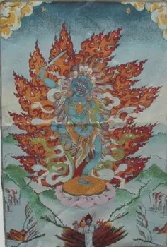 En gylden silke broderi thangka-Tibet, Nepal og eksorcisme fred og rigdom/1