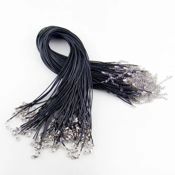 Engros-1.5 mm sort Voks Læder snor reb halskæde vedhæng 45cm med karabinlås smykker diy vedhæng 100pcs/masse gratis