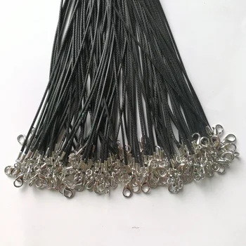 Engros-1.5 mm sort Voks Læder snor reb halskæde vedhæng 45cm med karabinlås smykker diy vedhæng 100pcs/masse gratis