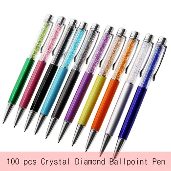 Engros 100 stk Kuglepen Krystal Diamant Dekorative Pen 0,7 mm Pennen Alle Metal Materiale Studerende Skriftligt Kontor Gave Pen
