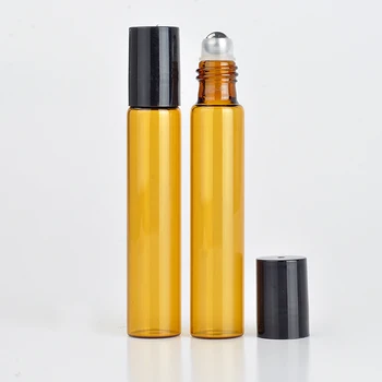 Engros 100Pieces/Lot 10 ML Roll On Bærbare Amber Glas Genopfyldning Parfume Flasken Tom Æterisk Olie Tilfældet Med plasthætte