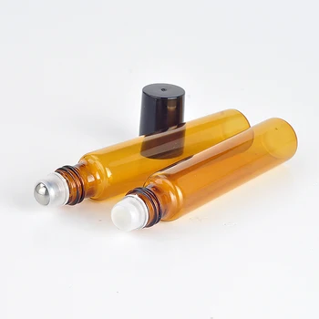 Engros 100Pieces/Lot 10 ML Roll On Bærbare Amber Glas Genopfyldning Parfume Flasken Tom Æterisk Olie Tilfældet Med plasthætte