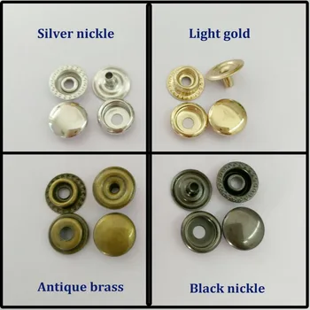 Engros 100sets/masse 10mm fire del messing metal-knappen ring snap tryk på knappen tryklåse sølv, bronze, sort, guld+Værktøjer
