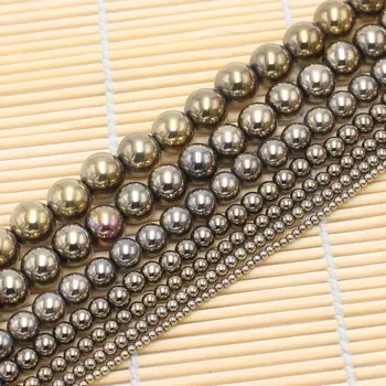 Engros-2-12 mm Pyrit Runde Løse Perler 15
