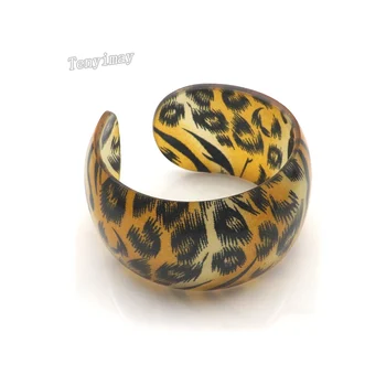 Engros 24pcs/Masse Mode Blandet Farve Leopard Printet Åbnede Bred Akryl Vedhæng Gratis Fragt