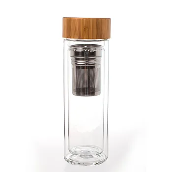 Engros 450ml luksus krystal dobbeltvægget glas vand flasker, Glas, flaske med Te Infusionsenheden med bambus låg