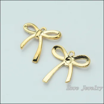 Engros 50 stk Legeret Guld-farve Smykker Bow Vedhæng, charms til armbånd, halskæde DIY smykker at gøre JC-649