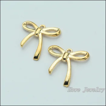 Engros 50 stk Legeret Guld-farve Smykker Bow Vedhæng, charms til armbånd, halskæde DIY smykker at gøre JC-649
