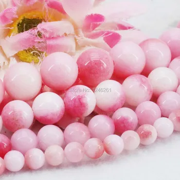 Engros 6 8 10 12 mm Pink Peach Blossom Kalcedon Løs Sten Smykker at Gøre Design Julegaver Blomster DIY Perler 15inch