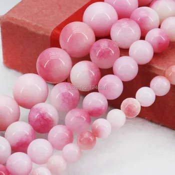 Engros 6 8 10 12 mm Pink Peach Blossom Kalcedon Løs Sten Smykker at Gøre Design Julegaver Blomster DIY Perler 15inch