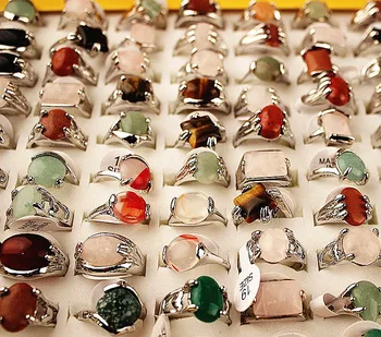 Engros blande stilarter 100pcs kvinders sten retro vintage smykker ringe er helt nyt med et display box