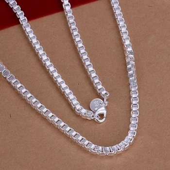 Engros fine 925-sterling-sølv halskæde mode smykker box kæde halskæder & vedhæng kvinder mænd collar SN016