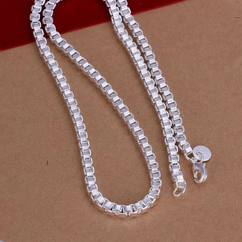 Engros fine 925-sterling-sølv halskæde mode smykker box kæde halskæder & vedhæng kvinder mænd collar SN016