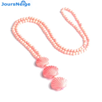 Engros-Pink Naturlige Shell Perler Halskæde Med Scallope Form Halskæde Sweater Kæde Heldig for Kvinder Girl Smykker