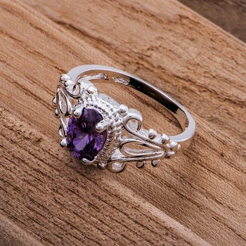Engroshandel sølv ring i sølv forgyldt mode smykker, lilla afrundede sten /hhrapyya gveapmla LQ-R600