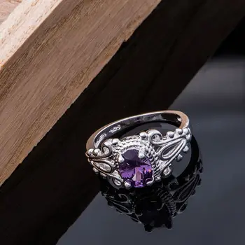 Engroshandel sølv ring i sølv forgyldt mode smykker, lilla afrundede sten /hhrapyya gveapmla LQ-R600