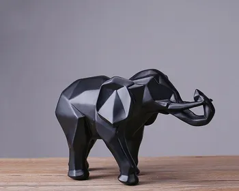 Enkel Sort Resin Elefant Statue Af Enkle Geometriske Origami Dyr Skulptur Hjem Dekoration, Gaver, Kunsthåndværk