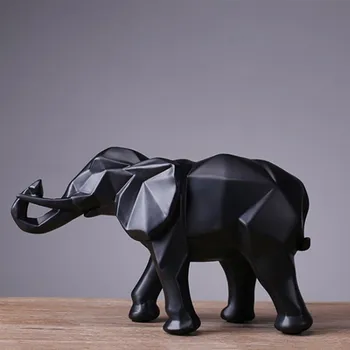 Enkel Sort Resin Elefant Statue Af Enkle Geometriske Origami Dyr Skulptur Hjem Dekoration, Gaver, Kunsthåndværk